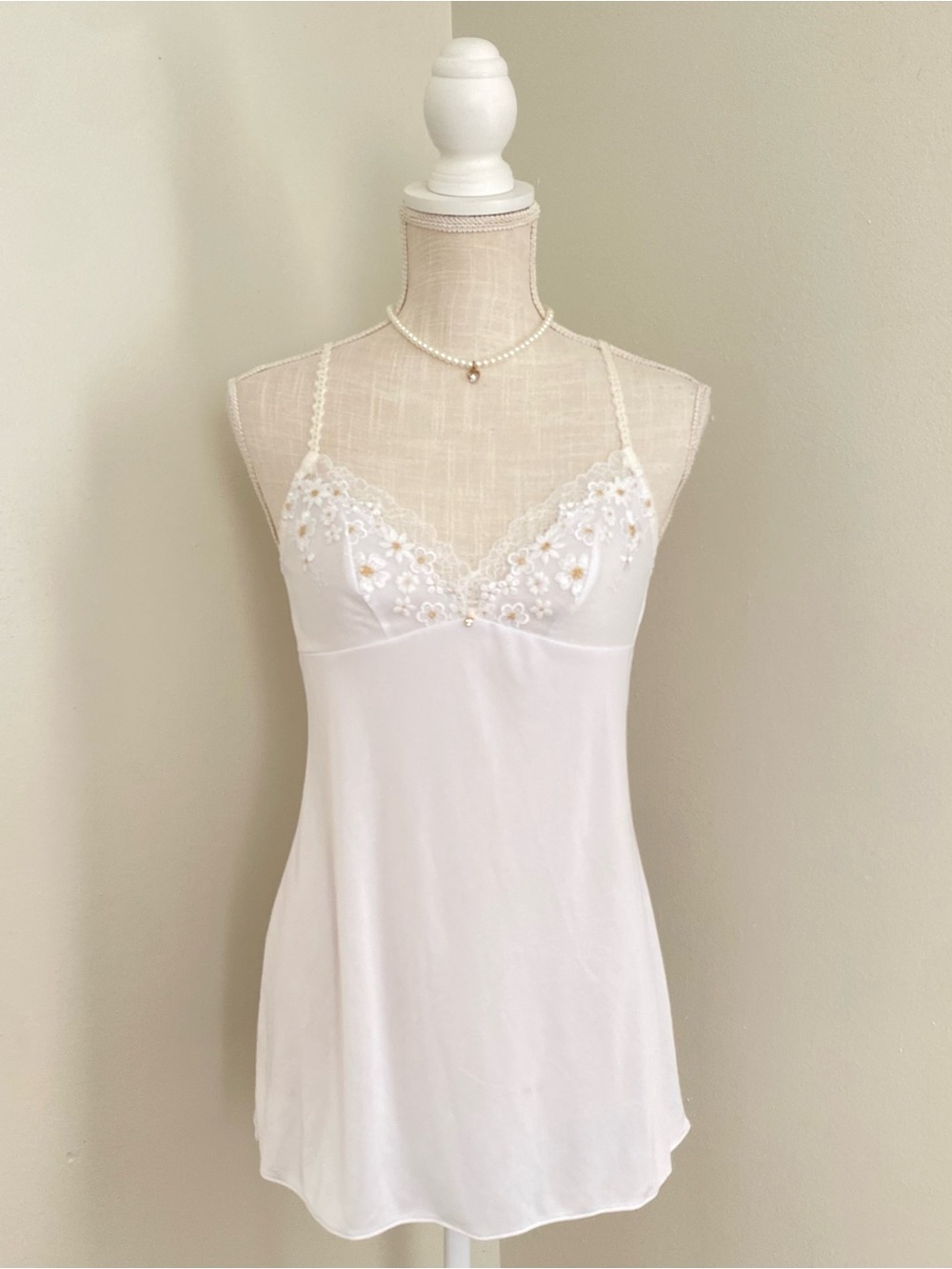 Delicate White Lace-Trim Slip Dress